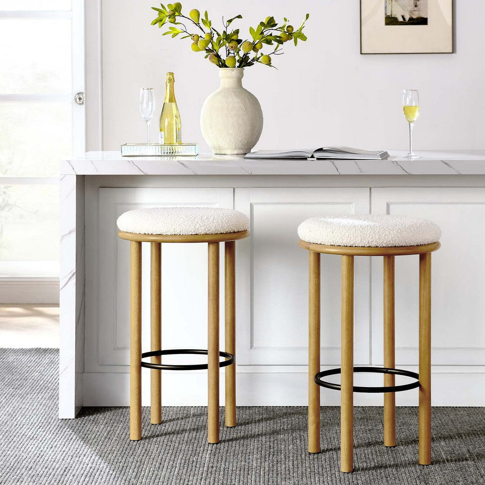 Modway Fable 30 Inch Backless Wood Bar Stools Set of 2 in Oak Ivory