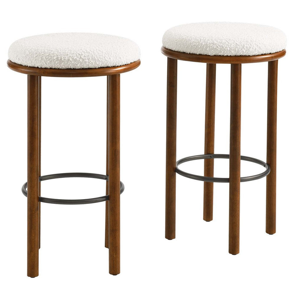 Modway Fable 30 Inch Backless Wood Bar Stools Set of 2 in Walnut Ivory