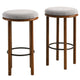 Modway Fable 30 Inch Backless Wood Bar Stools Set of 2 in Walnut Taupe - Upholstered Padded Boucle Round Barstool - 2Pc Bar Height Stools with Footrest