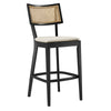 Modway Caledonia 46.5 Inch Elm Wood Bar Stools - Set of 2 in Black Beige - Padded Bar Stools with Rattan Back and Removable Cushion Cover