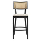 Modway Caledonia 46.5 Inch Elm Wood Bar Stools - Set of 2 in Black Beige - Padded Bar Stools with Rattan Back and Removable Cushion Cover