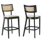 Modway Caledonia 46.5 Inch Elm Wood Bar Stools - Set of 2 in Black Beige - Padded Bar Stools with Rattan Back and Removable Cushion Cover