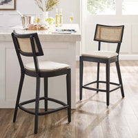 Modway Caledonia 42.5 Inch Elm Wood Counter Stools - Set of 2 in Black Beige