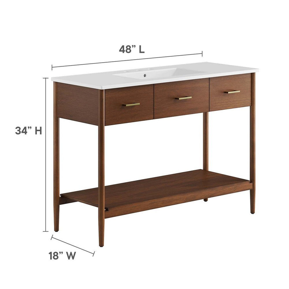 Modway Zaire 48” Mid-Century Single Bathroom Vanity Washstand in Walnut White with Ceramic Sink Basin 48 Inches MDY-EEI-6824-WAL-WHI