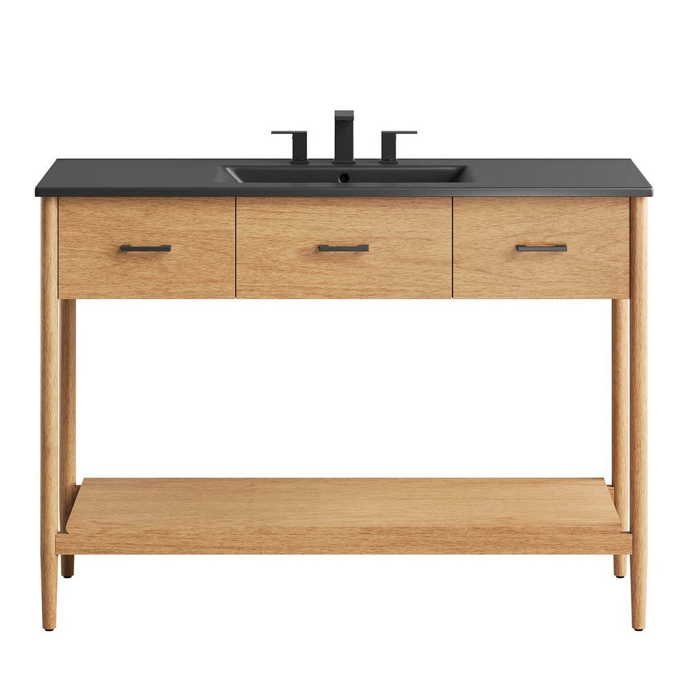 Modway Zaire 48” Mid-Century Single Bathroom Vanity Washstand in Natural Black with Ceramic Sink Basin 48 Inches MDY-EEI-6825-NAT-BLK