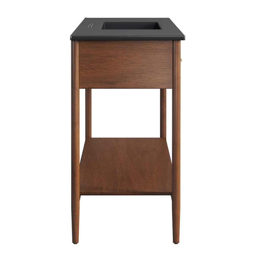 Modway Zaire 48” Mid-Century Single Bathroom Vanity Washstand in Walnut Black with Ceramic Sink Basin 48 Inches MDY-EEI-6825-WAL-BLK