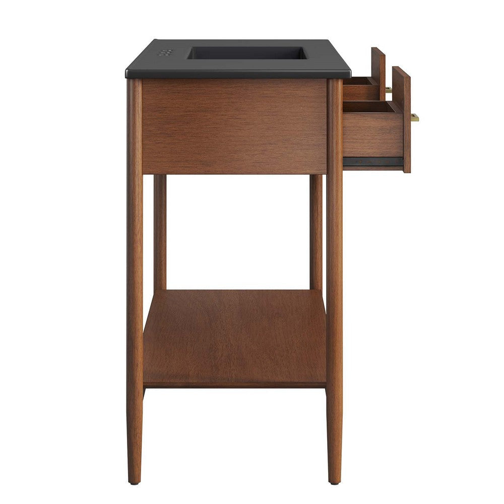 Modway Zaire 48” Mid-Century Single Bathroom Vanity Washstand in Walnut Black with Ceramic Sink Basin 48 Inches MDY-EEI-6825-WAL-BLK