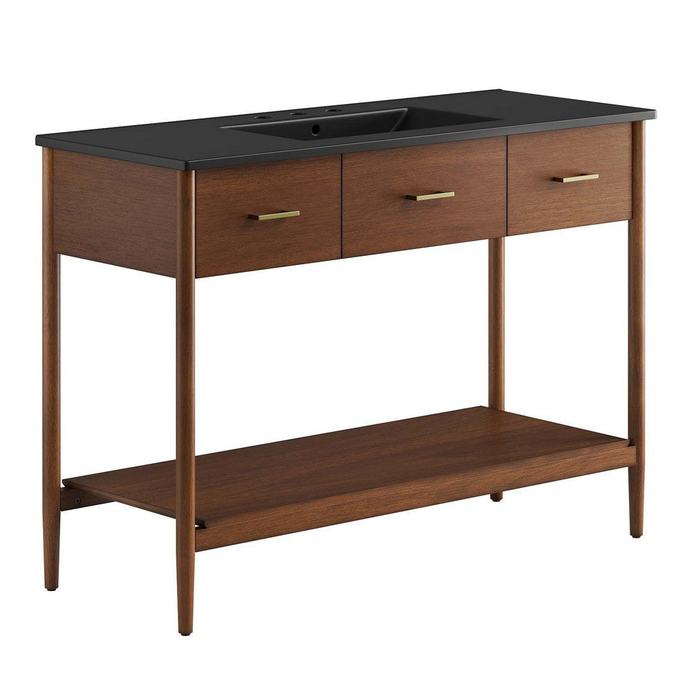 Modway Zaire 48â€ Mid-Century Single Bathroom Vanity Washstand in Walnut Black with Ceramic Sink Basin, 48 Inches