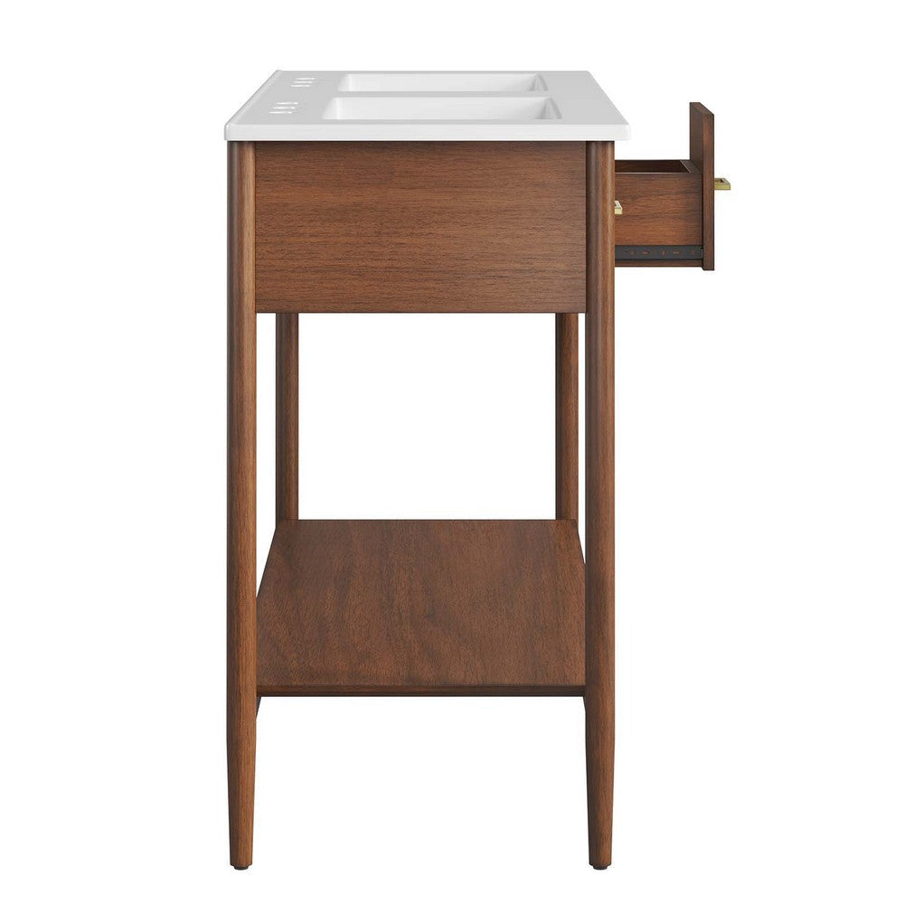 Modway Zaire 48” Mid-Century Bathroom Sink Vanity Washstand in Walnut White with Dual Ceramic Basins 48 Inches Double MDY-EEI-6826-WAL-WHI