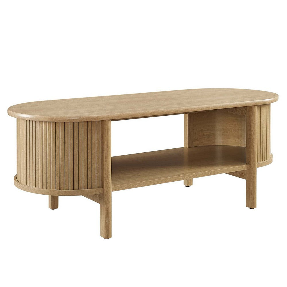 Modway Cadence Oval Coffee Table in [Color] - Mid Century Modern Center Table with Open Storage for Living Room Organization - Wood Grain Fluted Accent Table