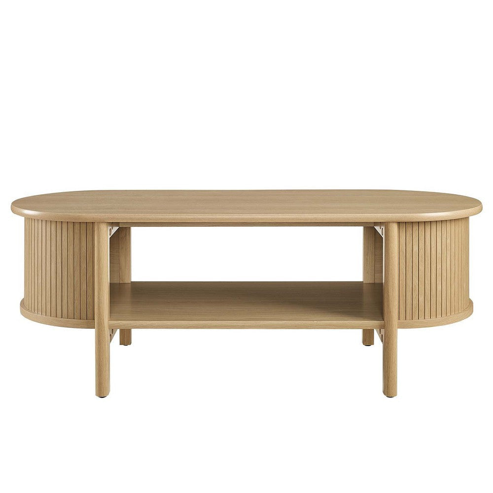 Modway Cadence Oval Coffee Table in [Color] - Mid Century Modern Center Table with Open Storage for Living Room Organization - Wood Grain