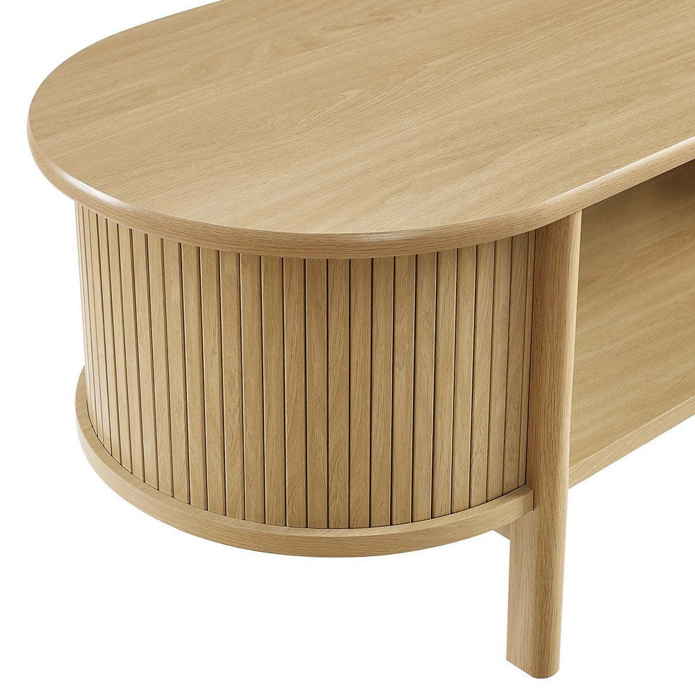 Modway Cadence Oval Coffee Table in [Color] - Mid Century Modern Center Table with Open Storage for Living Room Organization - Wood Grain