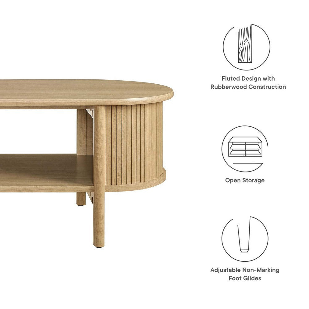 Modway Cadence Oval Coffee Table in [Color] - Mid Century Modern Center Table with Open Storage for Living Room Organization - Wood Grain