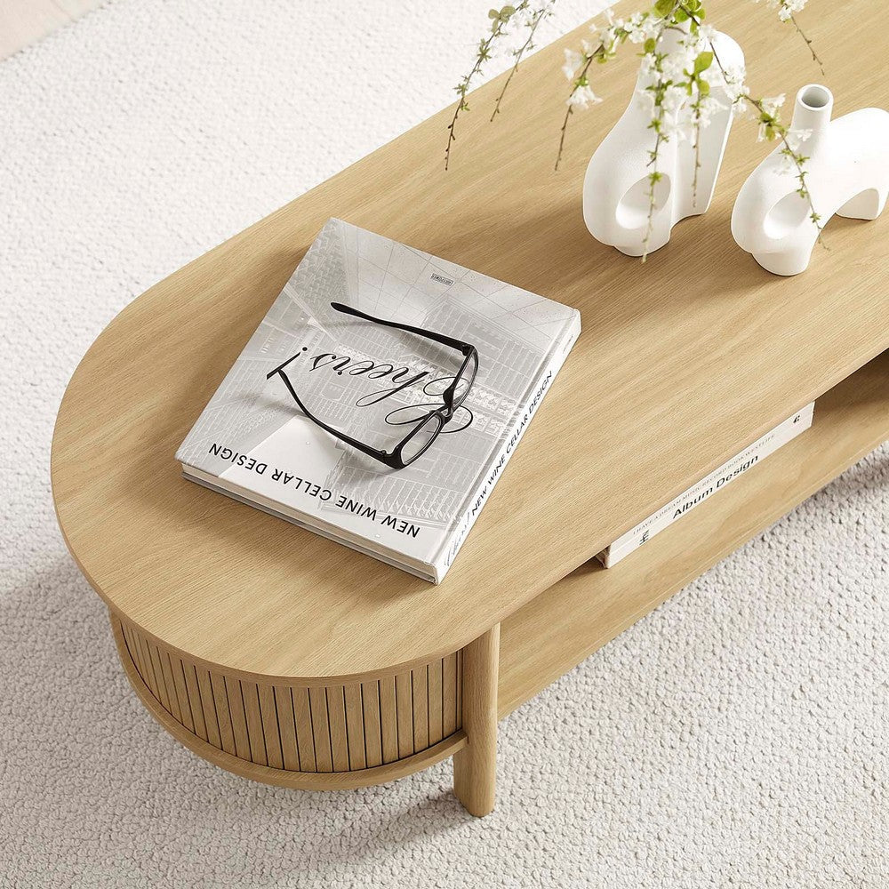 Modway Cadence Oval Coffee Table in [Color] - Mid Century Modern Center Table with Open Storage for Living Room Organization - Wood Grain