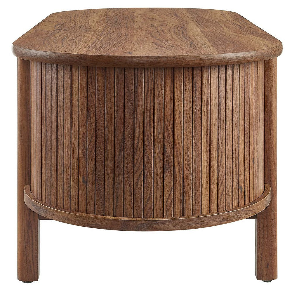 Modway Cadence Oval Coffee Table in [Color] - Mid Century Modern Center Table with Open Storage for Living Room Organization - Wood Grain