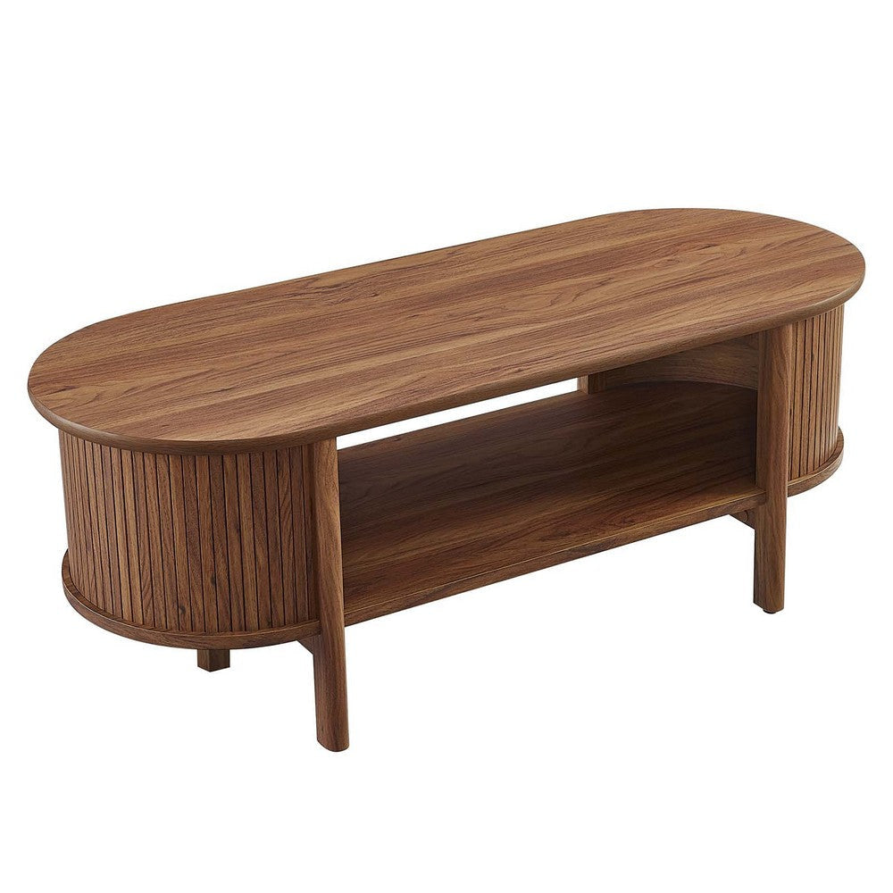 Modway Cadence Oval Coffee Table in [Color] - Mid Century Modern Center Table with Open Storage for Living Room Organization - Wood Grain
