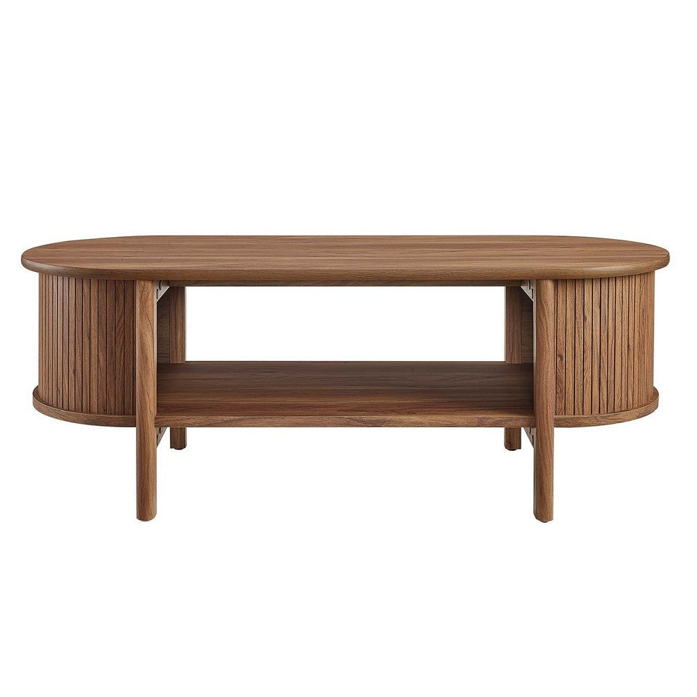Modway Cadence Oval Coffee Table in [Color] - Mid Century Modern Center Table with Open Storage for Living Room Organization - Wood Grain