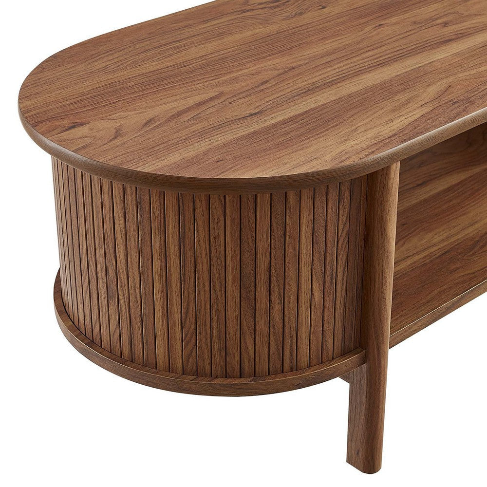 Modway Cadence Oval Coffee Table in [Color] - Mid Century Modern Center Table with Open Storage for Living Room Organization - Wood Grain