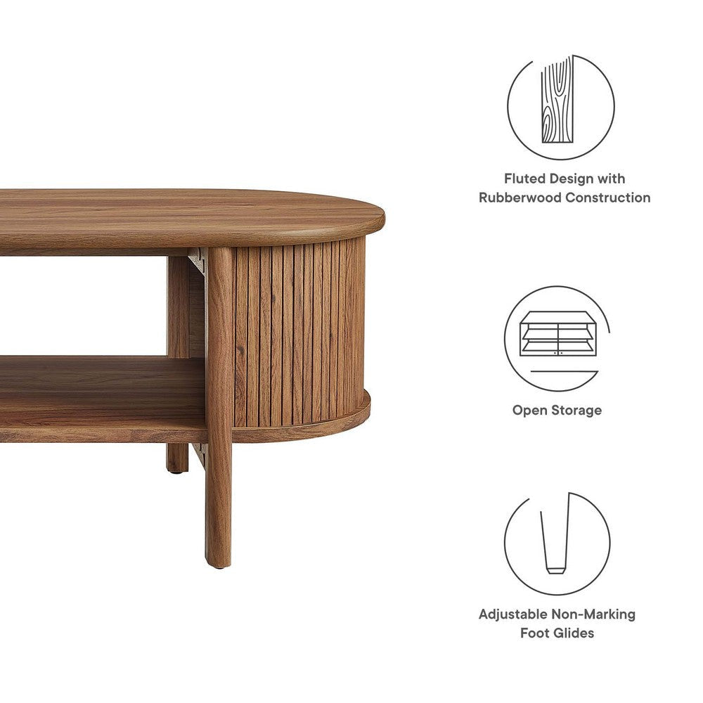 Modway Cadence Oval Coffee Table in [Color] - Mid Century Modern Center Table with Open Storage for Living Room Organization - Wood Grain