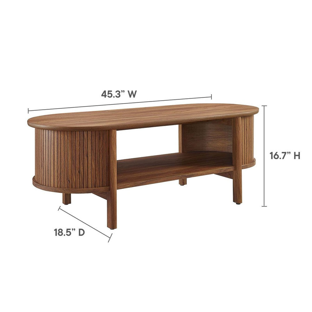 Modway Cadence Oval Coffee Table in [Color] - Mid Century Modern Center Table with Open Storage for Living Room Organization - Wood Grain