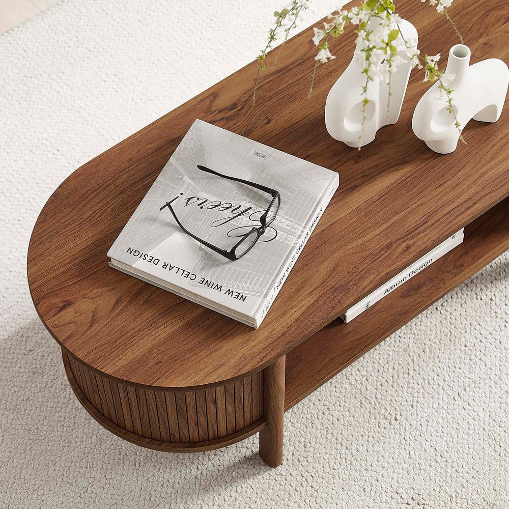 Modway Cadence Oval Coffee Table in [Color] - Mid Century Modern Center Table with Open Storage for Living Room Organization - Wood Grain
