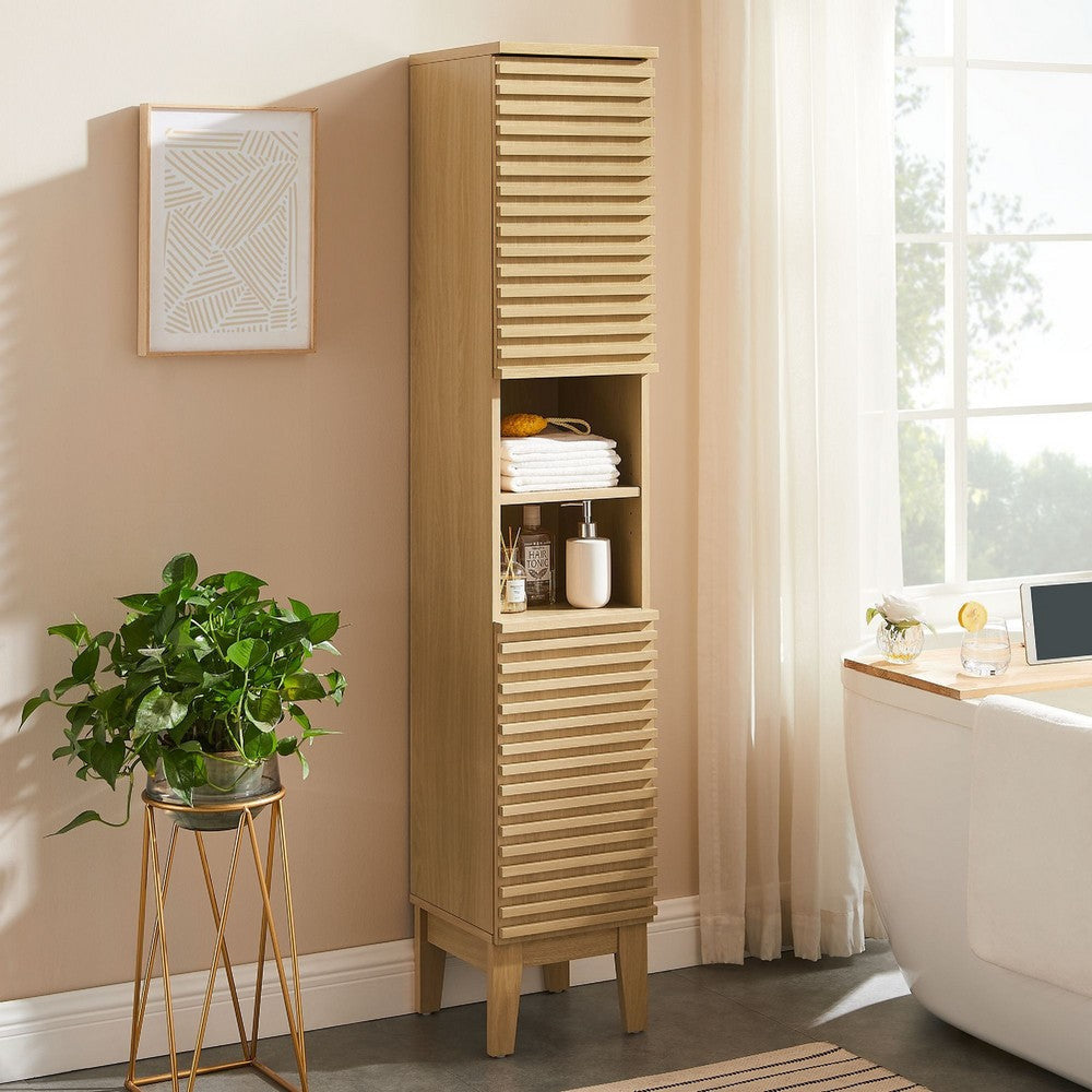 Modway Render Tall Narrow Bathroom Storage Cabinet Oak MDY-EEI-6851-OAK