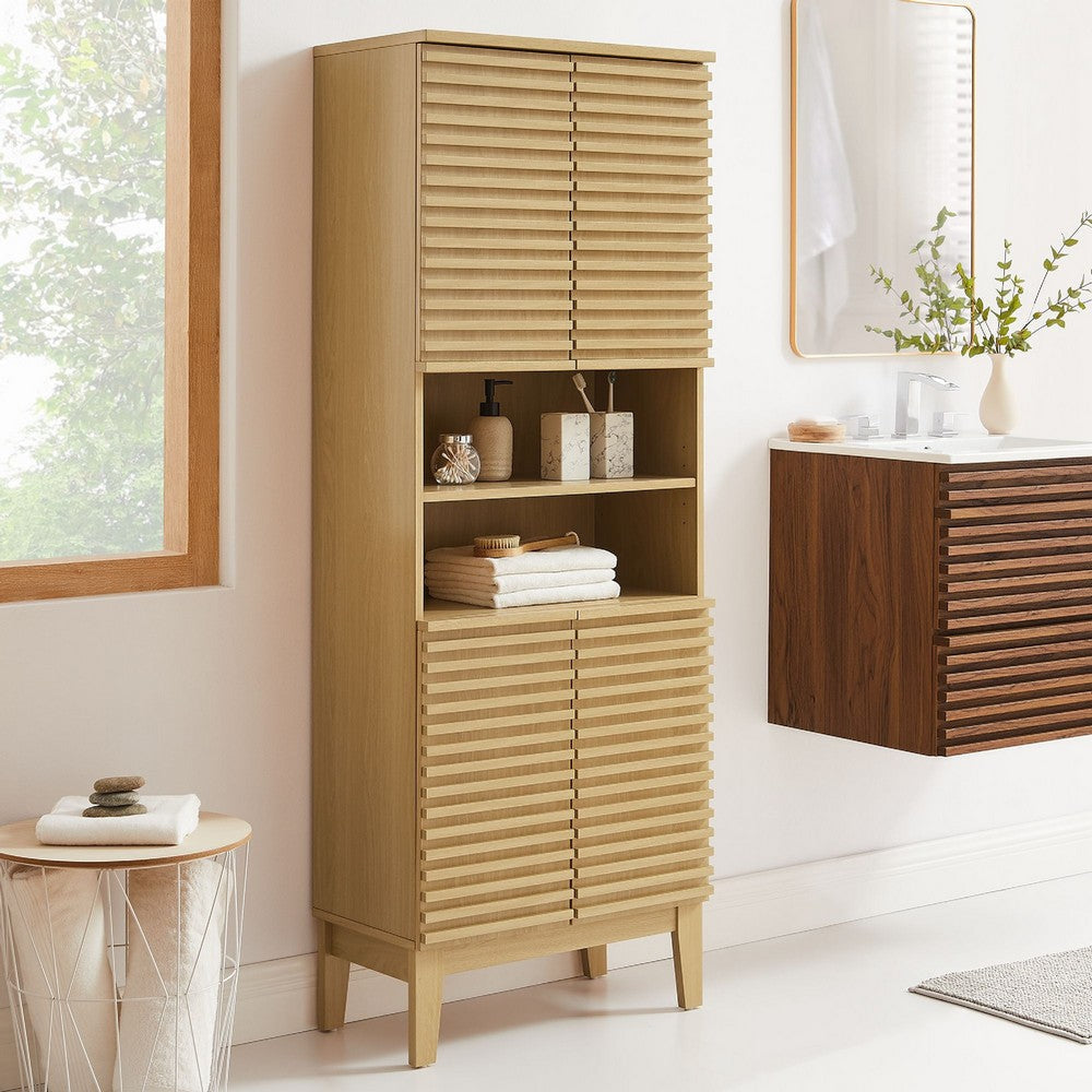 Modway Render Tall Bathroom Storage Cabinet Oak MDY-EEI-6852-OAK