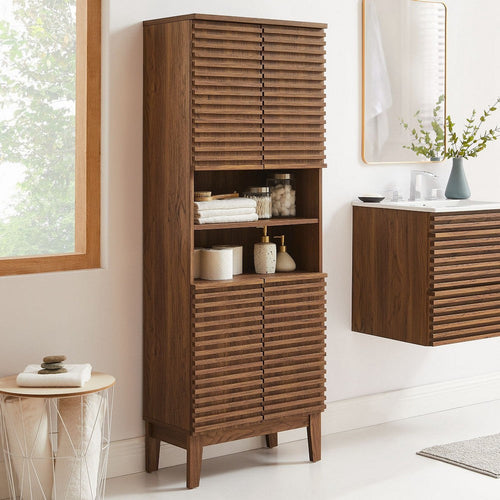 Modway Render Tall Bathroom Storage Cabinet Oak