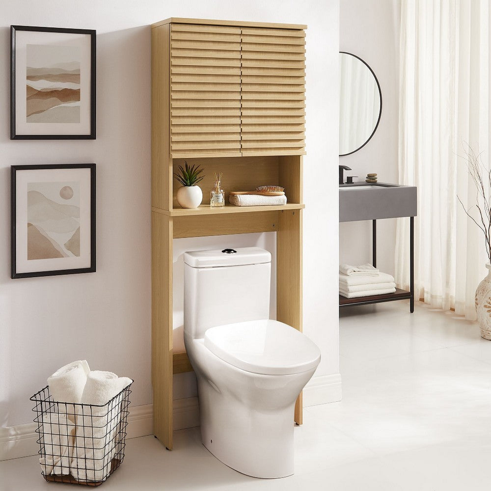 Modway Render Over the Toilet Bathroom Storage Cabinet Oak