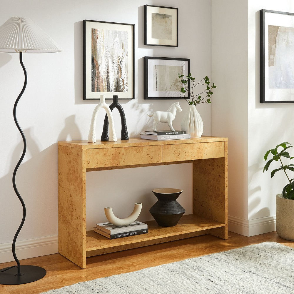 Modway Hudson 2-Drawer Burl Wood Console Table Natural