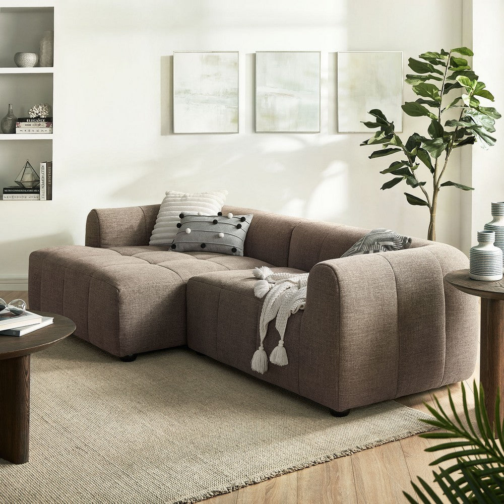 Modway Liana Left-Facing Modular Sofa with Chaise in Mocha - Modern Sectional Sofa Couch Furniture Set - Upholstered Fabric Chaise
