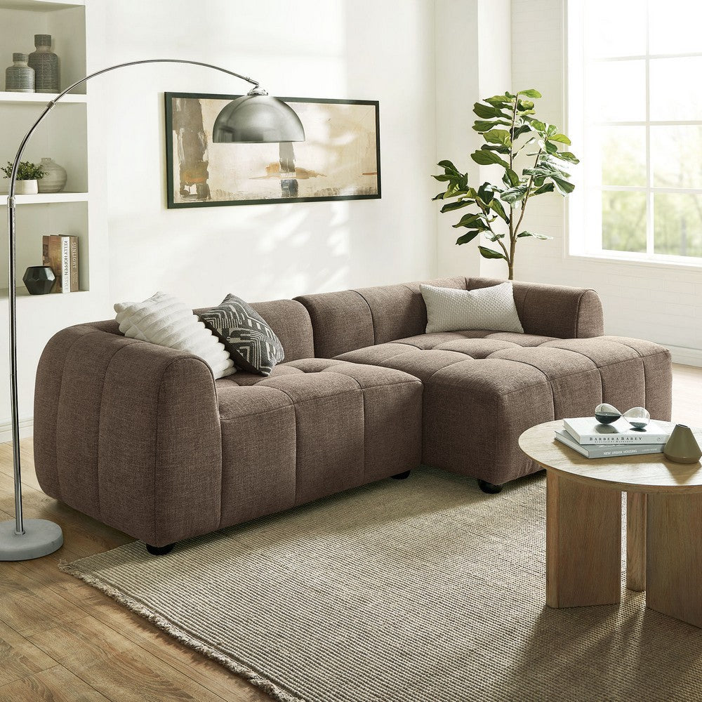 Modway Liana Right-Facing Modular Sofa with Chaise in Mocha - Modern Sectional Sofa Couch Furniture Set - Upholstered Fabric Chaise and Chair for Living Room, Lounge, Apartment