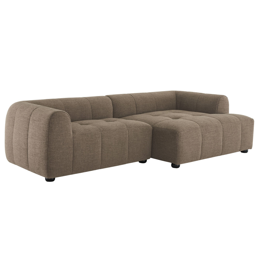 Modway Liana Right-Facing Modular Sofa with Chaise in Mocha - Modern Sectional Sofa Couch Furniture Set - Upholstered Fabric Chaise and Chair for Living Room, Lounge, Apartment