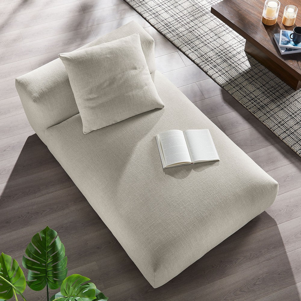 Modway Solace Modular Chaise Lounge Chair in Linen - Oversized Chaise Lounge Indoor with Fabric Upholstery and Pillow - Comfy Chaise Sofa - Modern Armless Chaise Couch for Living Room