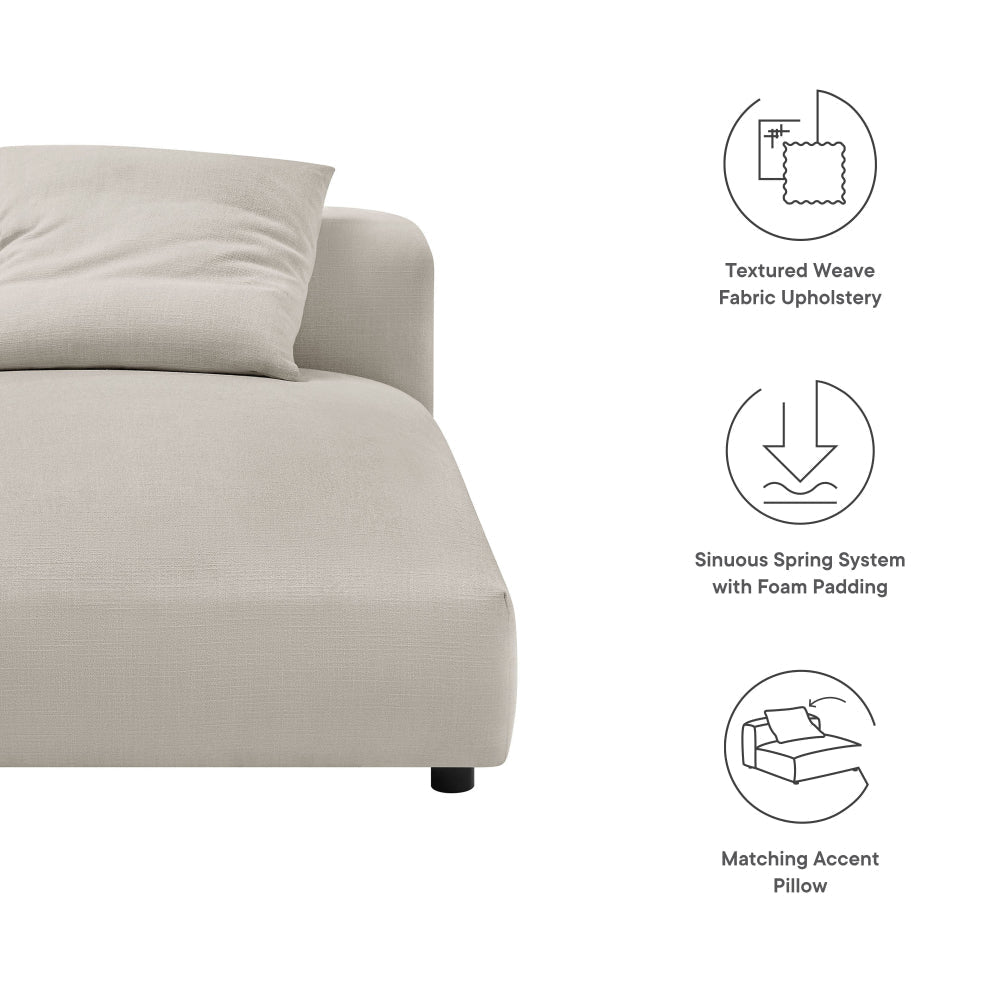 Modway Solace Modular Chaise Lounge Chair in Salt - Oversized Chaise Lounge Indoor with Fabric Upholstery and Pillow - Comfy Chaise Sofa