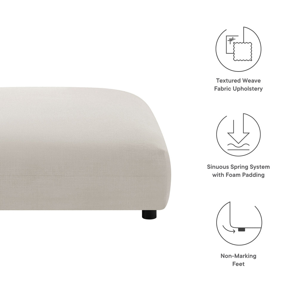 Modway Solace Modular Upholstered Ottoman in Salt - Oversized Square Ottoman Coffee Table - Fabric Upholstered Seat - Modern Large