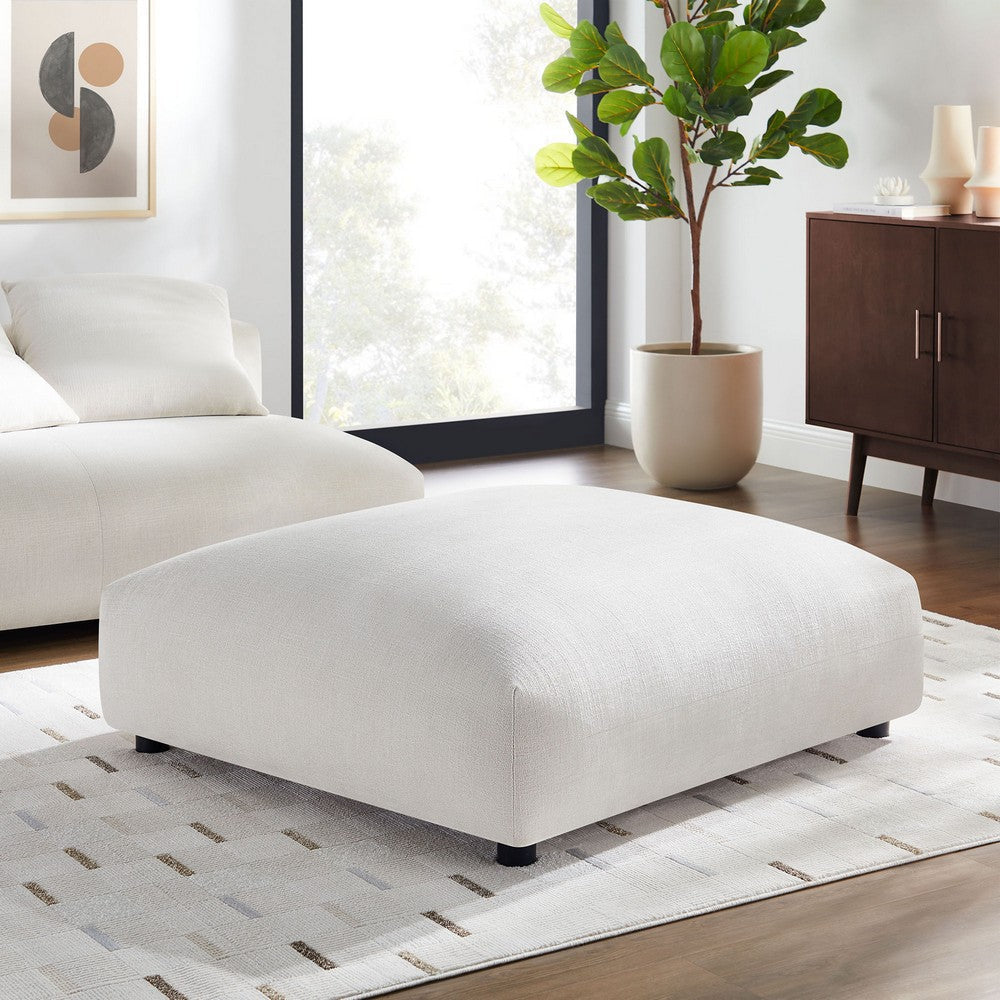 Modway Solace Modular Upholstered Ottoman in Salt - Oversized Square Ottoman Coffee Table - Fabric Upholstered Seat - Modern Large Footstool - Soft Couch Table for Living Room