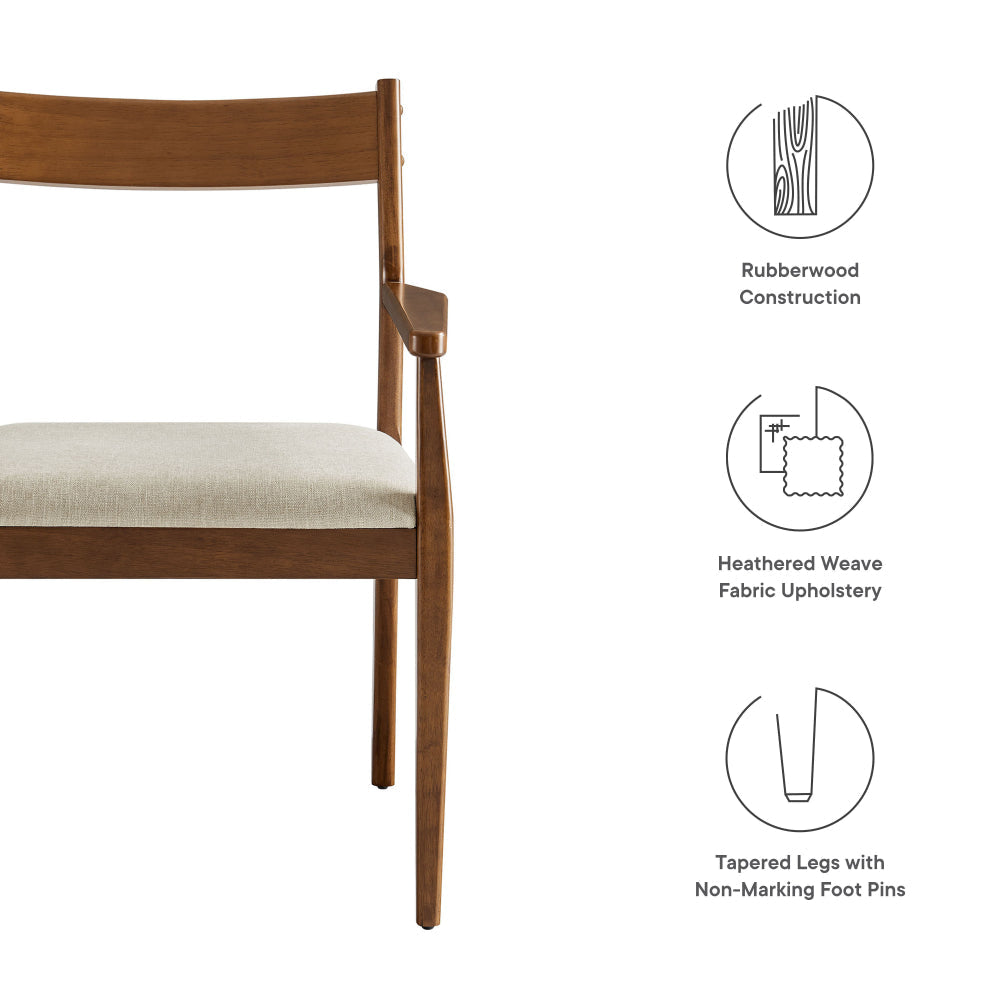 Modway Solara Dining Armchairs Set of 2 in Walnut Heathered Weave Beige