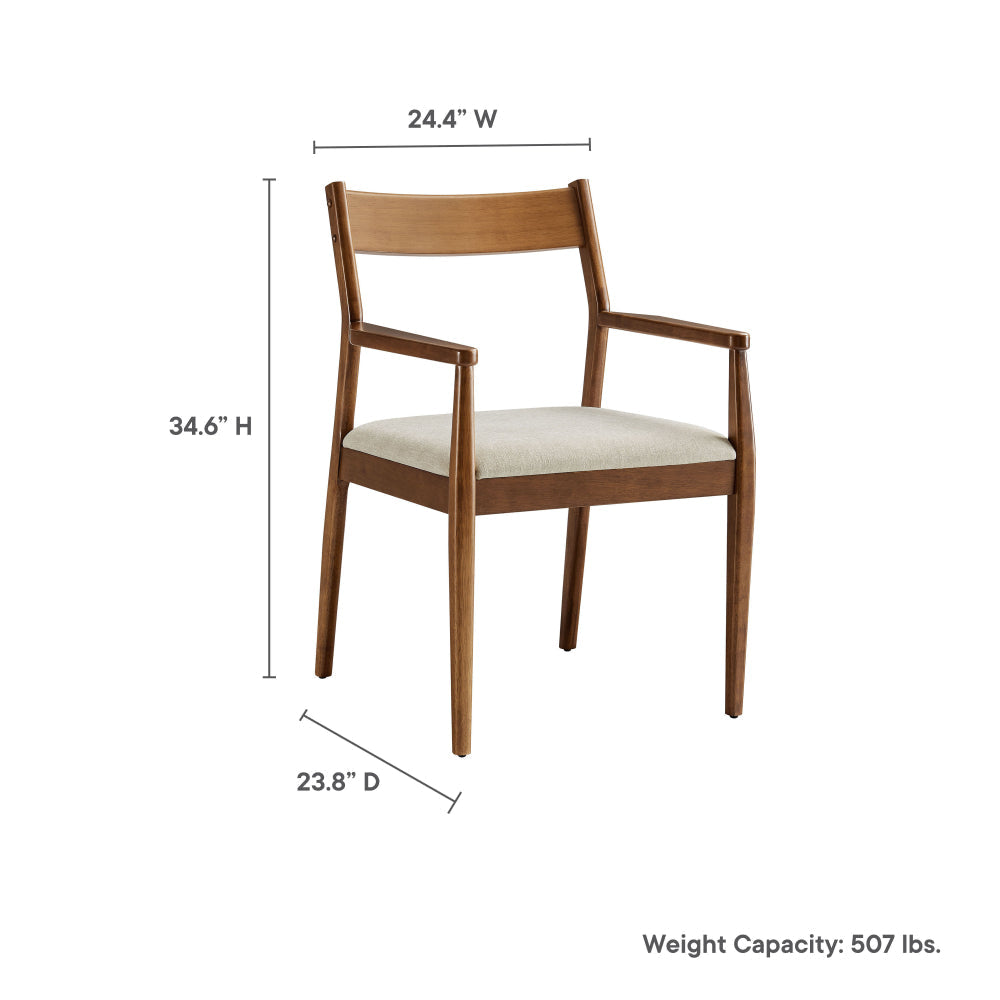 Modway Solara Dining Armchairs Set of 2 in Walnut Heathered Weave Beige