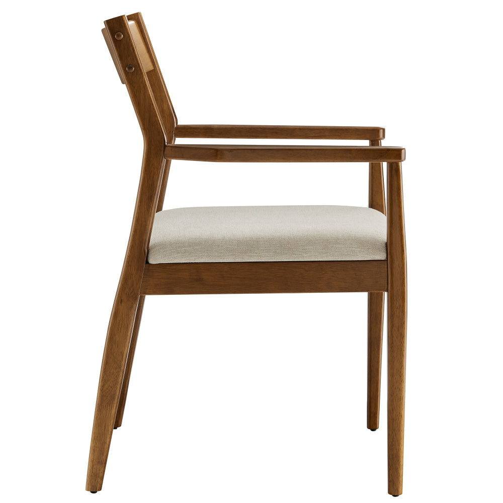 Modway Solara Dining Armchairs Set of 2 in Walnut Heathered Weave Beige