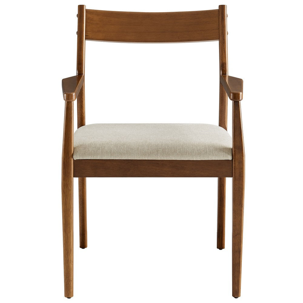 Modway Solara Dining Armchairs Set of 2 in Walnut Heathered Weave Beige