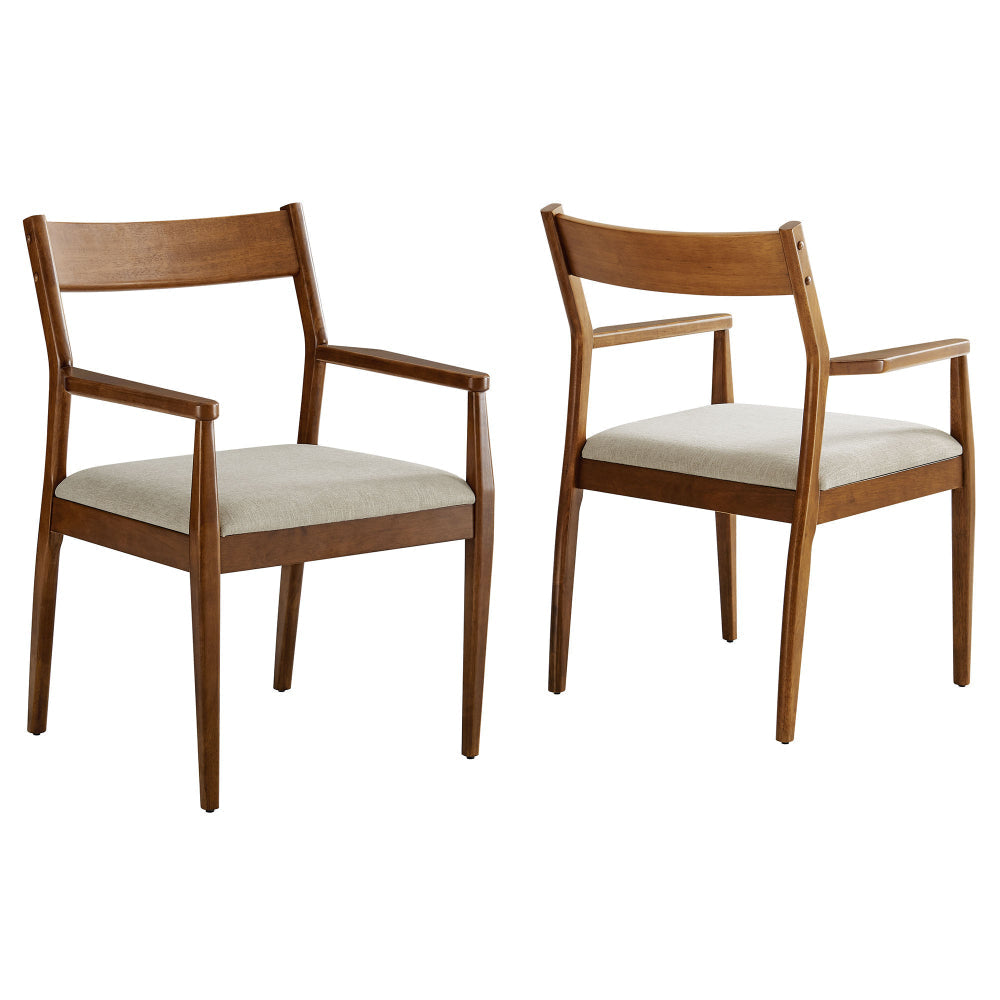 Modway Solara Dining Armchairs Set of 2 in Walnut Heathered Weave Beige