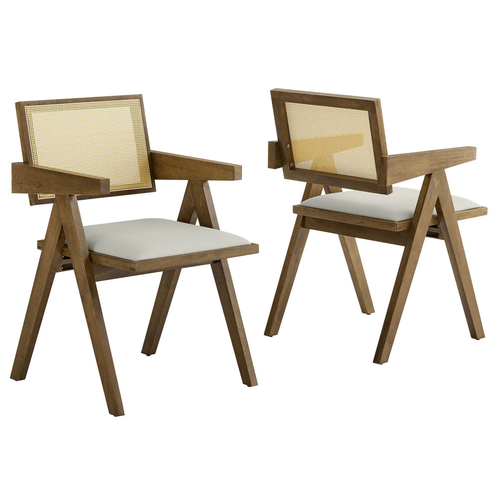 Modway Thera Dining Armchairs Set of 2 in Weathered Oak Stone