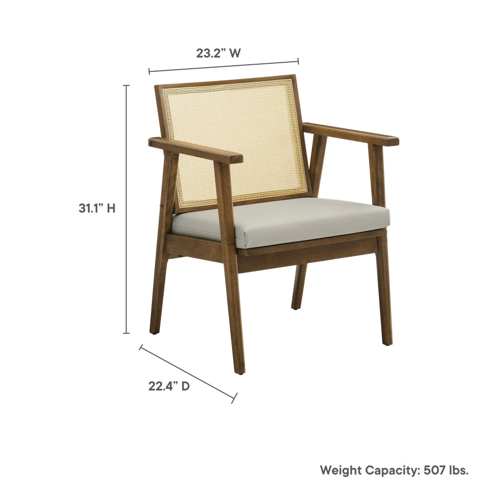 Modway Thera Set of 2 Vegan Leather and Rattan Accent Chairs in Weathered Oak Stone