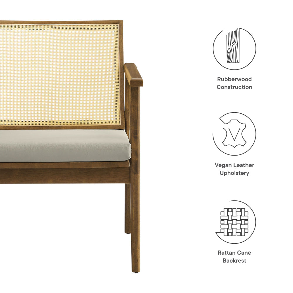 Modway Thera Set of 2 Vegan Leather and Rattan Accent Chairs in Weathered Oak Stone
