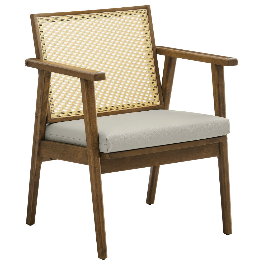 Modway Thera Set of 2 Vegan Leather and Rattan Accent Chairs in Weathered Oak Stone