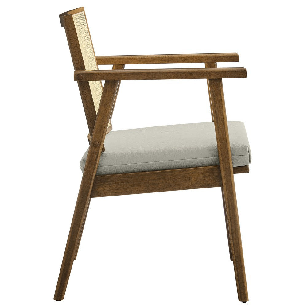 Modway Thera Set of 2 Vegan Leather and Rattan Accent Chairs in Weathered Oak Stone