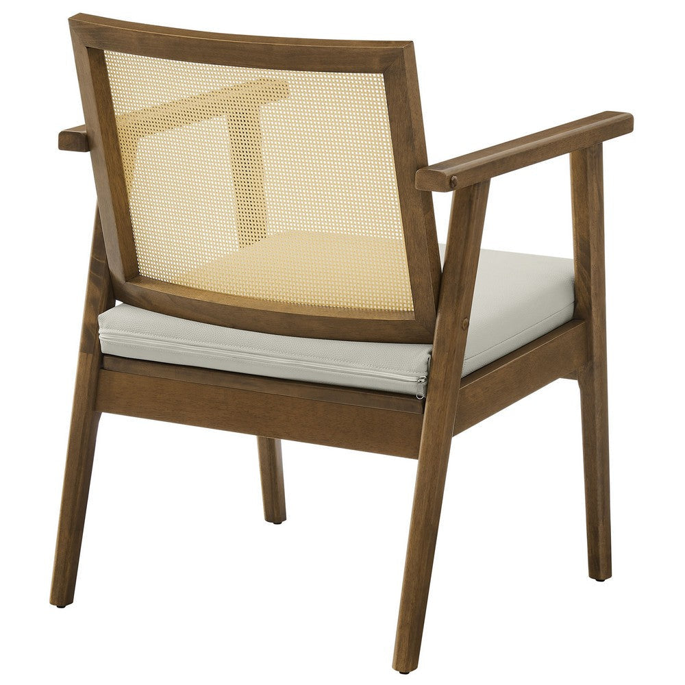 Modway Thera Set of 2 Vegan Leather and Rattan Accent Chairs in Weathered Oak Stone