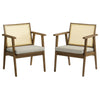 Modway Thera Set of 2 Vegan Leather and Rattan Accent Chairs in Weathered Oak Stone