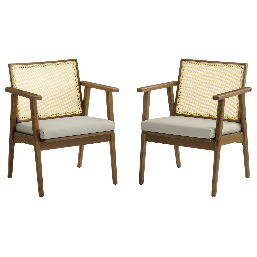 Modway Thera Set of 2 Vegan Leather and Rattan Accent Chairs in Weathered Oak Stone